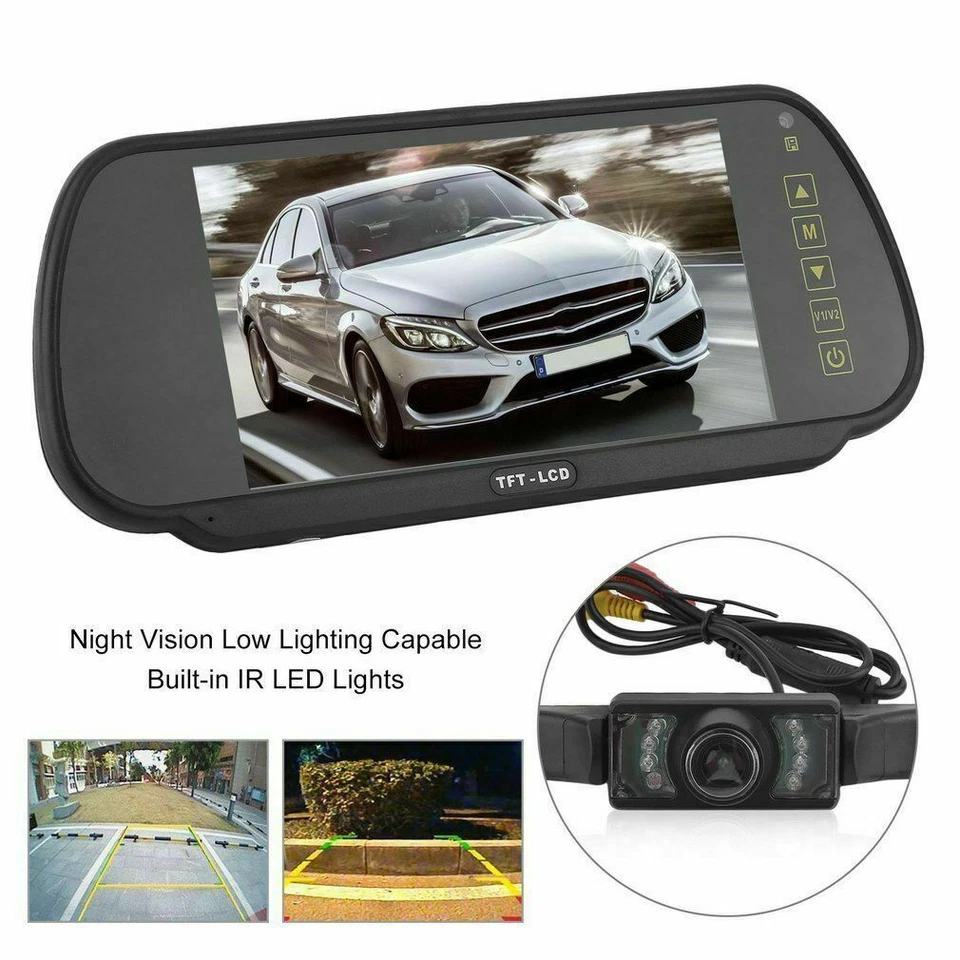 7" LCD Car Rear View Mirror Screen Monitor System+Night Vision Backup Camera Kit - Image 4 of 4