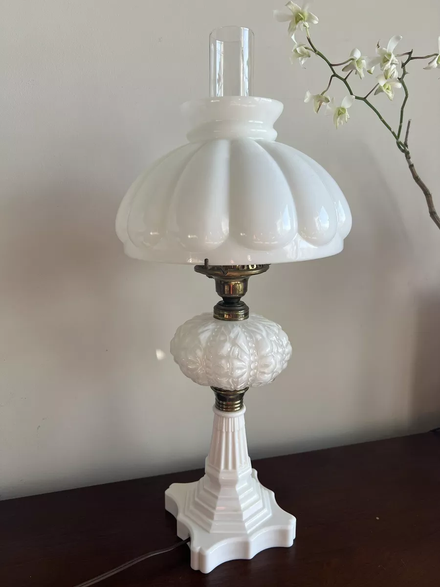 Vintage Milk Glass Art Deco Oil Lamp Electrified Part Fenton