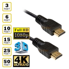 HDMI 1.4 4K 3D HDTV PC Xbox ONE PS4 LOT High Speed Cable Plug 3 6 10 15 25 50 FT