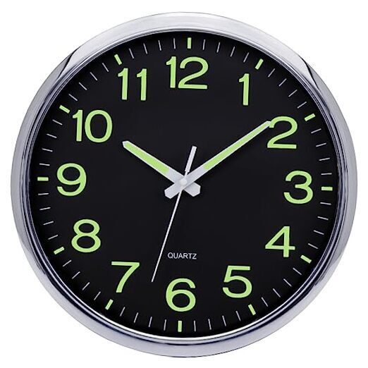 12 Inch Glow in The Dark Wall Clock with Night Light Battery Operated  -image