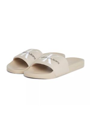 Calvin Klein Jeans Herren Schuhe Slide Monogram Beige Pantoffeln