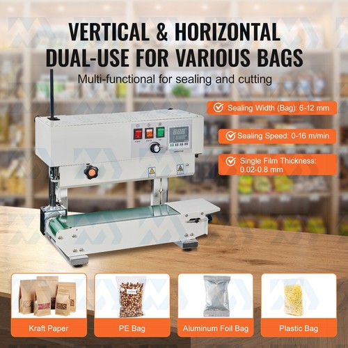 Continuous Band Sealer 600W Vertical Bag Sealing Machine +4 Teflon Belts - Picture 3 of 9