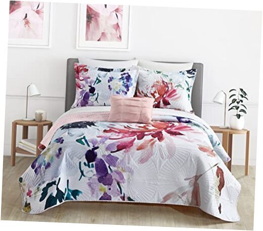 Monte Palace 4 Piece Reversible Quilt Set Floral Watercolor King Multi Color