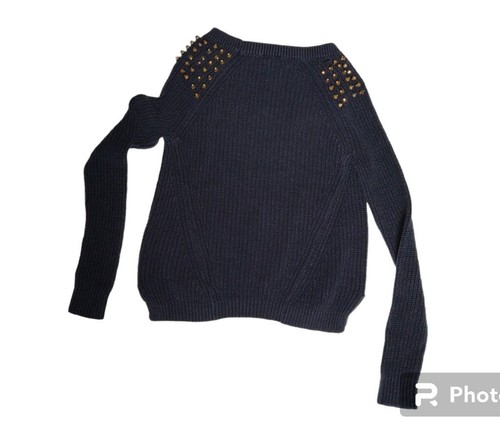 Studded Shoulder Black Sweater Pullover Women’s XS Cotton blend Rock Punk Grunge - Picture 5 of 6