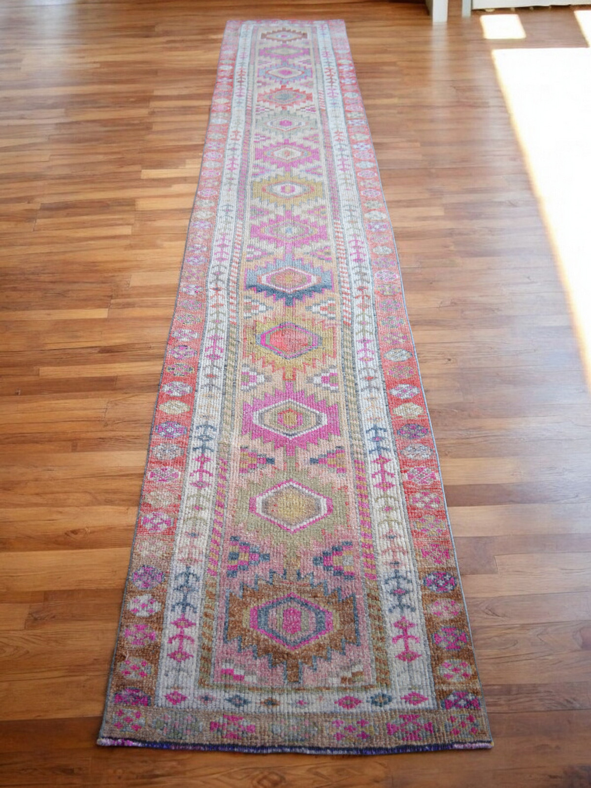 3x15 ft Runner Turkish Rug Hand Made Extra Long Hallway Rug Kitchen Decor Rug