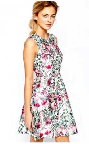 TED BAKER GAEA LAYERED-BOUQUET FIT & FLARE DRESS TB 4 (UK 14) US 10 (EUR 42) - Picture 1 of 16