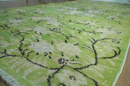 4x8 Vintage Green Rug, Wool Turkish Rug, Farmhouse Carpet, 4.07x7.97 ft. H-2829 - Picture 3 of 10