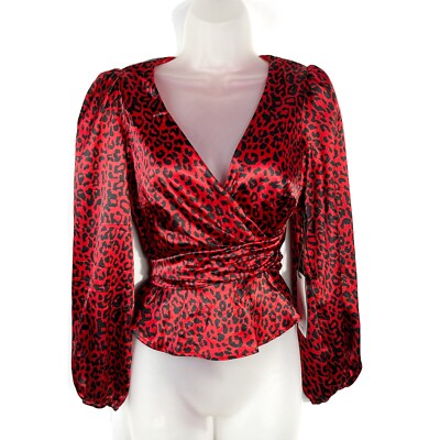satin leopard wrap blouse