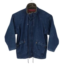 Ducks Unlimited Mens Jean Jacket Blue Hooded Pockets Combined Leather Cotton L