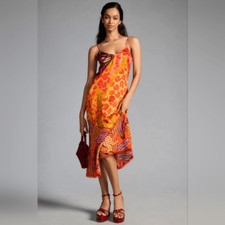 Farm Rio Anthropologie Printed Slip Dress In Red Motif Size Medium NWT