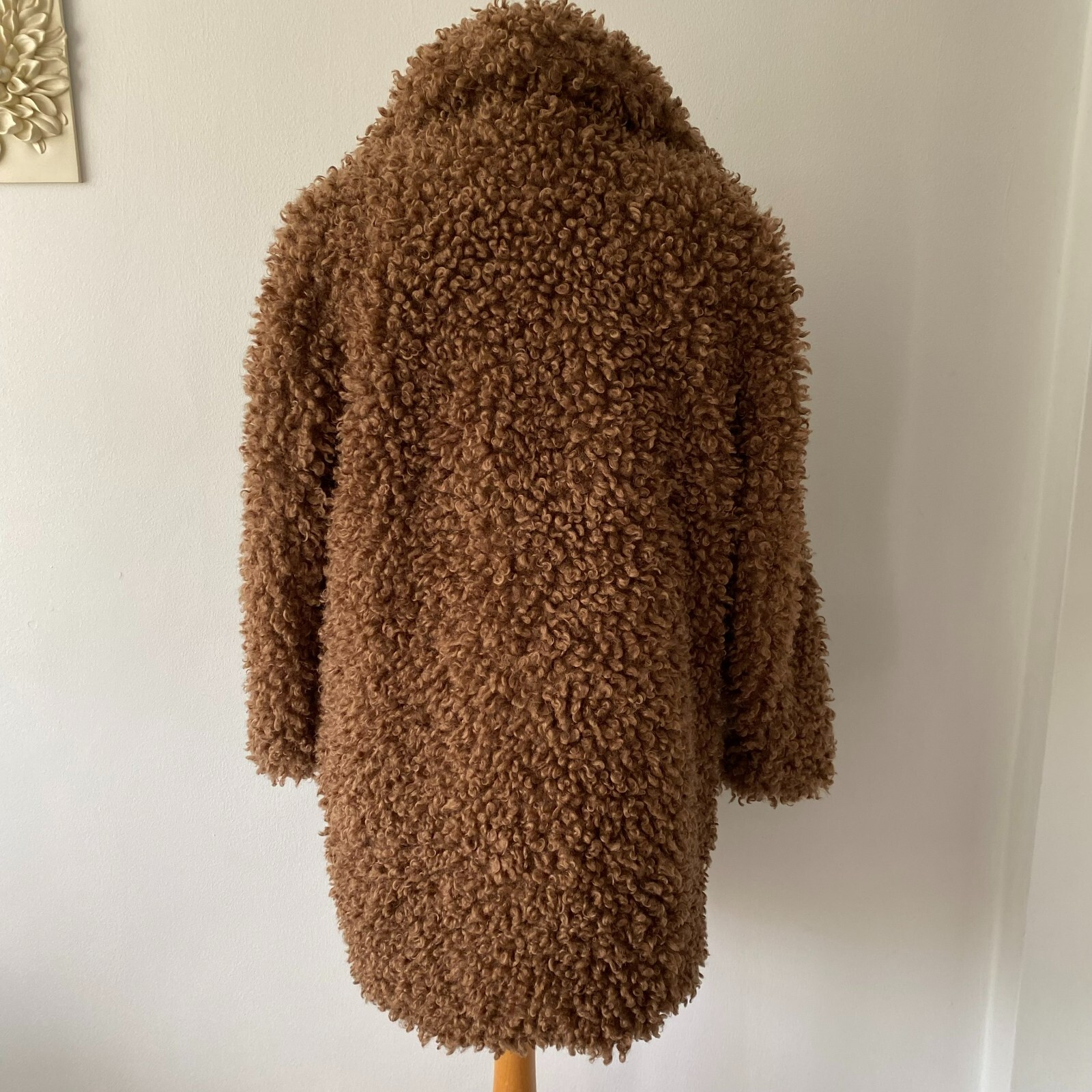Zara Brown Teddy Bear Coat Fluffy Winter Jacket Mid Length Lined Size L