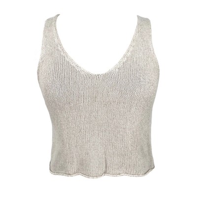 BRANDY MELVILLE Cream Crochet Cropped Knit V-Neck Sleeveless