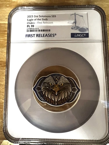 2023 Solomon Islands 2oz Eagle of the 6th Chakra Colorized-NGC PL70 FR