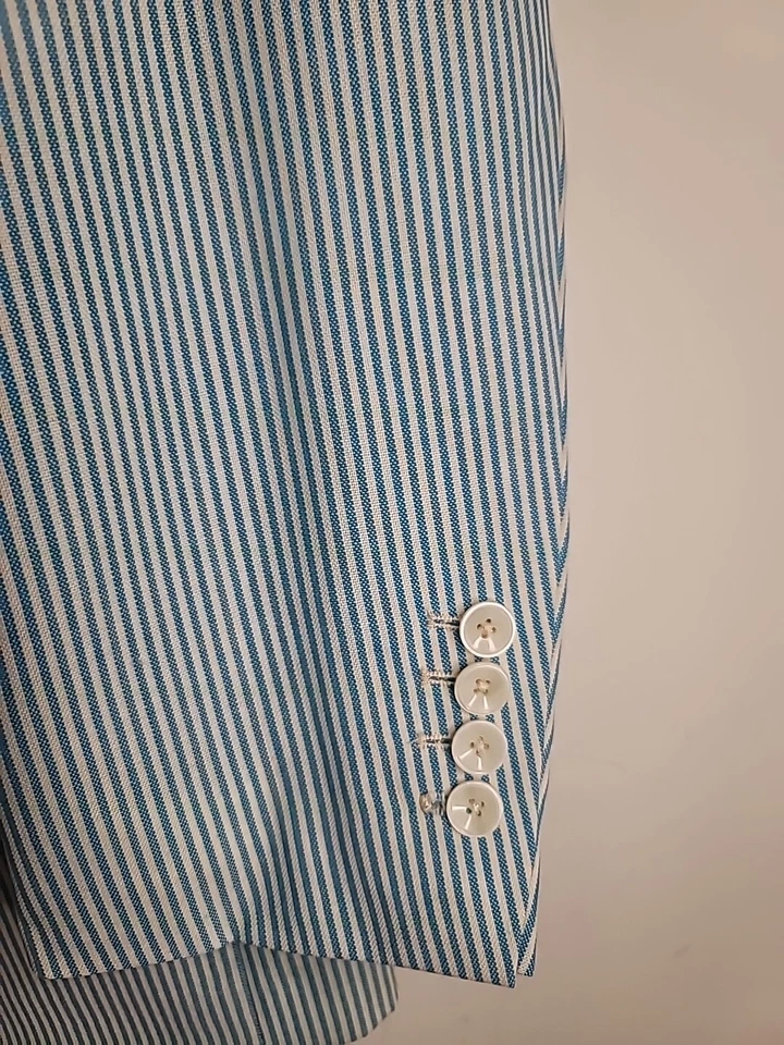 Blazer de hombre Tiglio Rosso 44L verde/blanco a rayas traje chaqueta hecho en Italia Foto 4 de 4