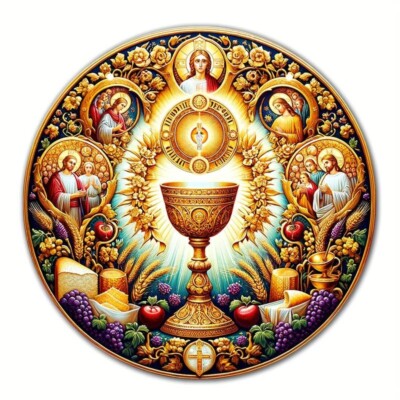 HEILIGES BLUT CHRISTI KOMMUNION TASSE 8'' FLACH 2D CHRISTLICH RELIGIÖS HOLZPLAKETTE