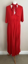 FAB Next Red Tie Neck Short Sleeve Pleated Jersey Midi Dress Plus Size 20 BNWT