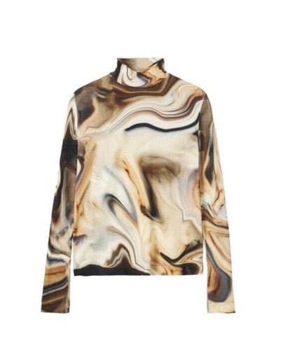 TOP MANGA LARGA ESTAMPADO MANGO CUELLO FALSO ~ MARRÓN MULTI ~ TALLA L ~ NUEVO CON ETIQUETAS - Imagen 6 de 14