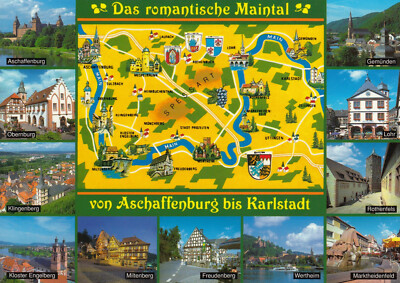 Old postcard - the romantic Main Valley from Aschaffenburg to Karlstadt