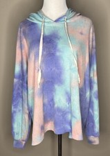 NEW Pink Lily waffle knit hoodie multicolor tie dye sweatshirt size medium.