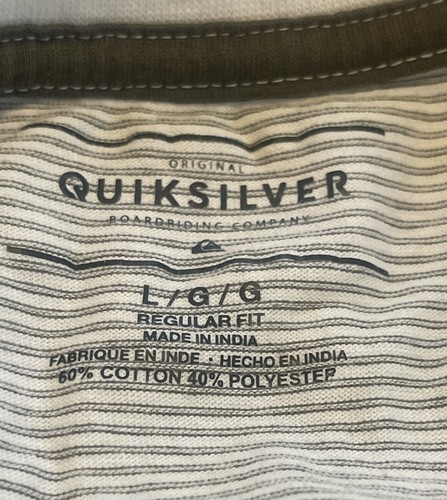 QUIKSILVER Mens Regular Fit T-Shirt Top Large Brown White Stripe Cotton Logo - Picture 6 of 6
