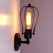 Image of Vintage Wall Lights Indoor Black Metal Cage Wall Sconce Lamp E27 Fitting Fixture
