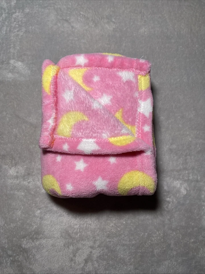 Snugly Baby Pink Moon Stars Blanket White Yellow Fleece Security Lovey 28"x29" - Image 2 of 4