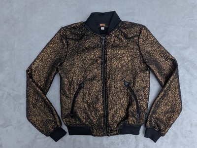 Diesel Jacket Womens XS Black Gold Crackle Polyester Full Zip