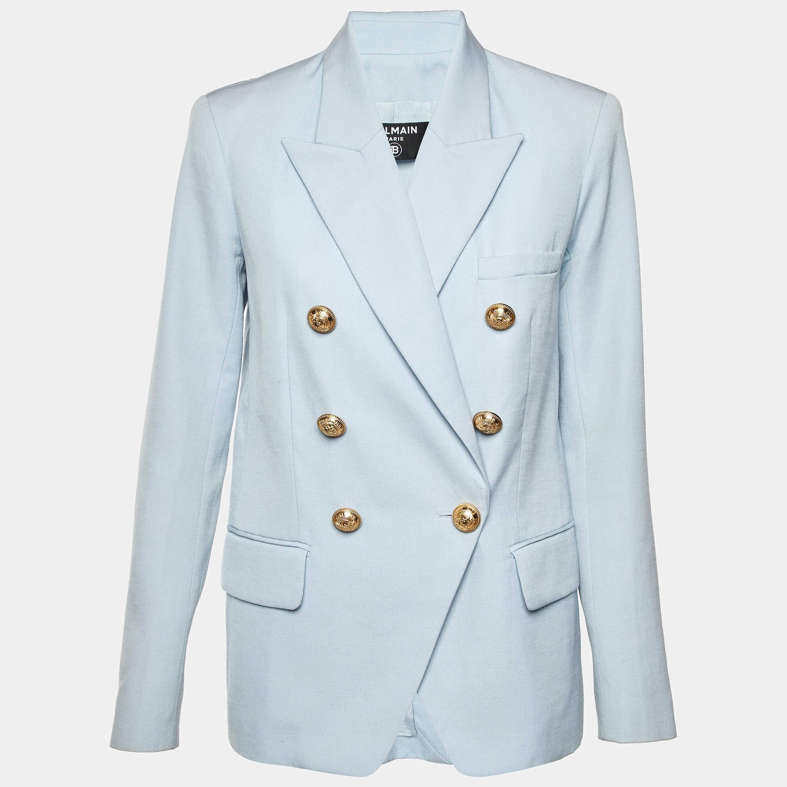 Balmain Light Blue Wool Double Breasted Blazer M