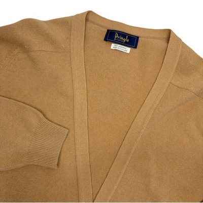 Pringle of Scotland Mens Cardigan Sweater Camel 100% Lambswool Made in Scotland