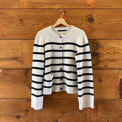 Jenni Kayne $525 Ivory & Black Stripe Cooper Cardigan Sweater - Size XL - 0924GC