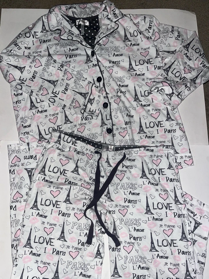 JUEGO DE PIJAMA A JUEGO VINTAGE PIJAMA SALVAGE MUJER I LOVE PARIS COQUETTE TALLA: L Foto 2 de 4