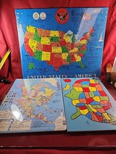 Lot Of 3 Childrens Puzzle Maps. Fun Learning. Thick Cardboard/Wood
