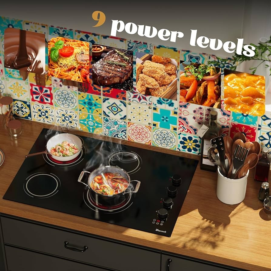 30 Inch Electric Cooktop 4 Burner - Built-in Ceramic Stove Top 6700W