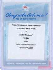 2025 Topps Now Baseball Seattle Mariners Game Used Base Relic Orange /25 TN-854