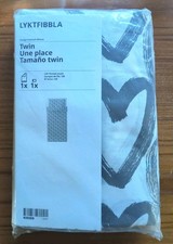 IKEA LYKTFIBBLA NEW Twin Duvet Cover and Pillowcase Case Set Gray/White Hearts