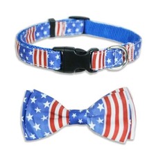 4th of July Dog Bow Tie with Collar, Independence Day American Flag Collar for