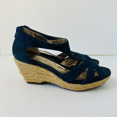 Sofft Navy Leather Espadrille Wedge Heels Platform Sandals Women’s Sz 6.5