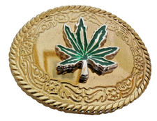 Cannabis Pot Leaf Buds Green  Black Enameled Belt Buckle Brand New. 2 inch
