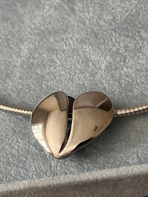 EPIPHANY Platinum   Clad Sterling Silver Snake Necklace w/ Sliding Heart Pendant