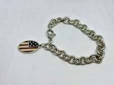 Tiffany & Co. American Flag Charm Round Link Bracelet 925 7” Layed Flat 2001