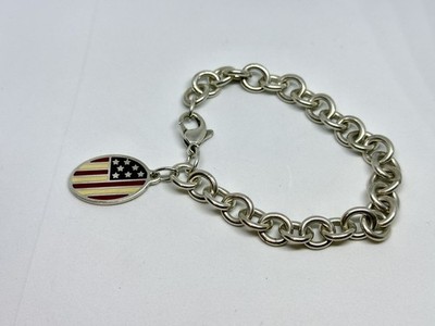 Tiffany & Co. American Flag Charm Round Link Bracelet 925 7  Layed Flat 2001