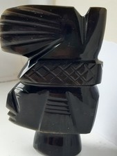 Obsidian Stone Handcrafted Tall Figurine Sculpture Vintage Mexican Natural Black