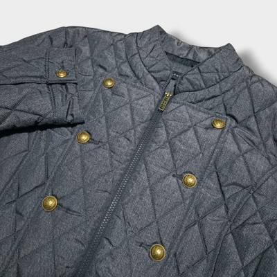 Tommy Hilfiger Quilted Denim Puffer Jacket Gold Button Zip Coat Womens Large New
