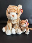 “RARE” Ty Beanie Buddy & Beanie Baby Amber The Yellow Tabby Cat Lot - VINTAGE