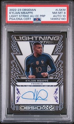 2022-23 PANINI OBSIDIAN LIGHTNING STRIKE AUTOS KYLIAN MBAPPE 23/50 PSA 8 AUTO 10