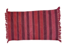 Vintage Cotton Flatweave Scatter Rug Red Purple Pink Stripe Tassels Washable