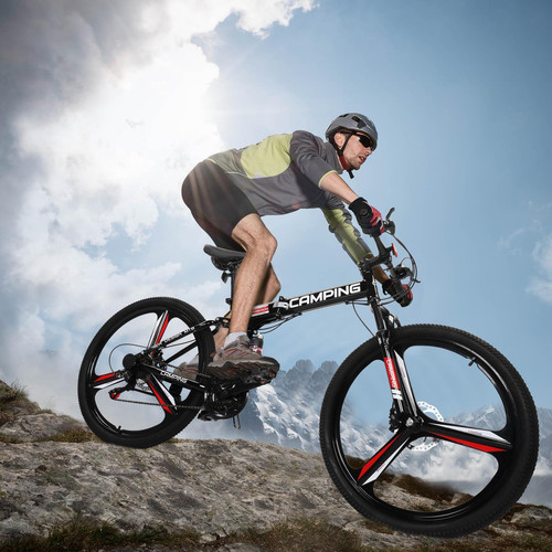 26 in Folding Mountain Bike 21 Speed Bicycle Women Men Full Suspension MTB Bike