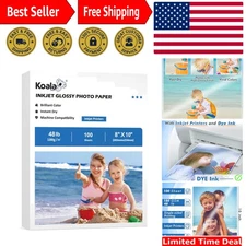Koala 8x10 Glossy Inkjet Photo Paper - 100 Sheets, Fast Dry, Dye Ink Compatible