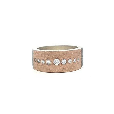 Rene Escobar Silver & 18k Rose Gold Burnish Diamond Wide Band Ring