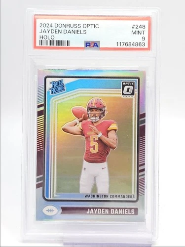 JAYDEN DANIELS 2024 DONRUSS OPTIC RATED ROOKIE HOLO PRIZM F RC PSA 9 Q0004